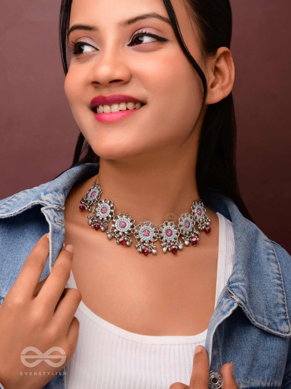 The Rosy Skies - Enamelled Oxidised Neckpiece