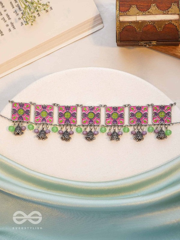 The Orchid Hues - Enamelled Oxidised Neckpiece