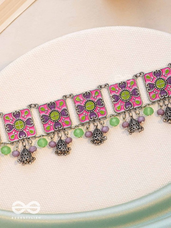 The Orchid Hues - Enamelled Oxidised Neckpiece