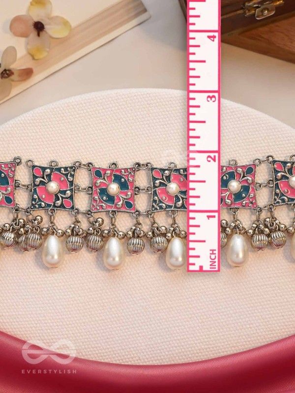 Blushing Blue Haze - Enamelled Oxidised Neckpiece