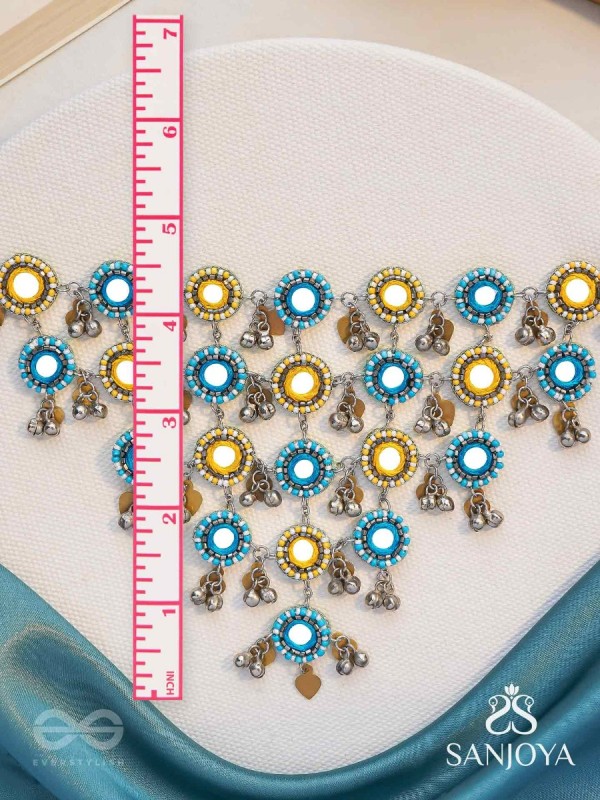 Parigha - The Cloud Line - Beads And Mirror Hand Embroidered Oxidised Neckpiece