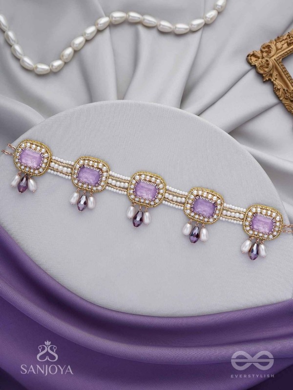 Sushtri- The Chaste Affection - Stones, Beads, Glass And Pearl Drops Hand Embroidered Choker Neckpiece