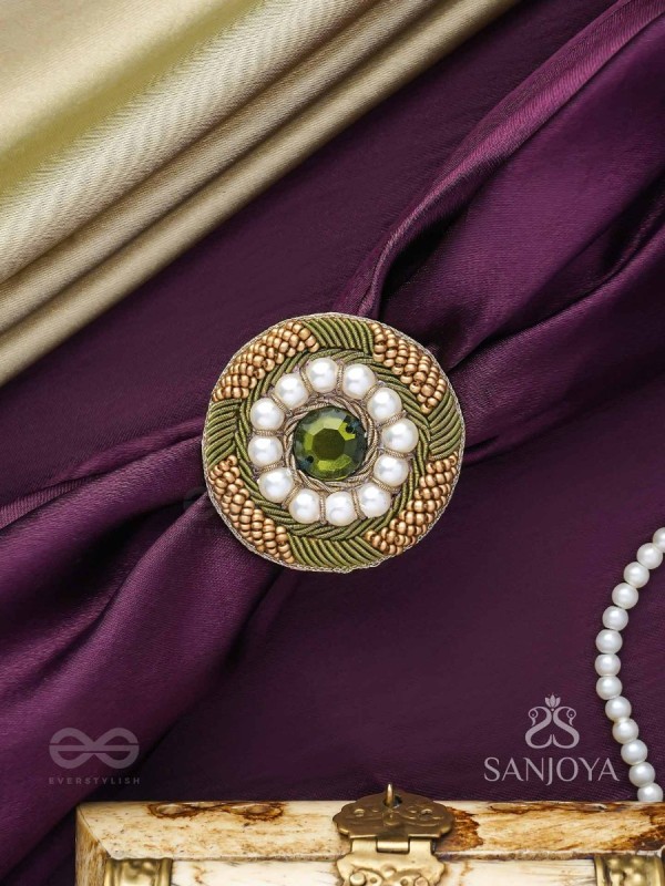 Aranyaja - Born In Forest - Beads And Stone Hand Embroidered Ring (Adjustable)