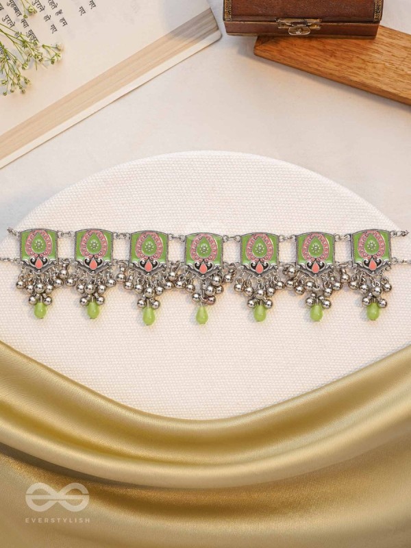 The Olive Chimes - Enamelled Oxidised Choker Neckpiece