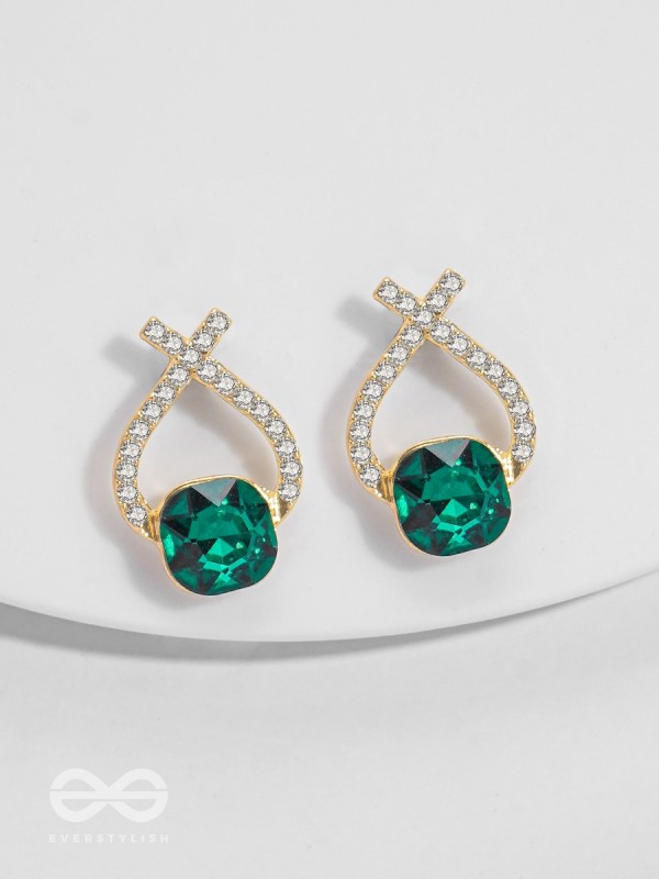 Emerald Mirage - Golden Embellished Earrings