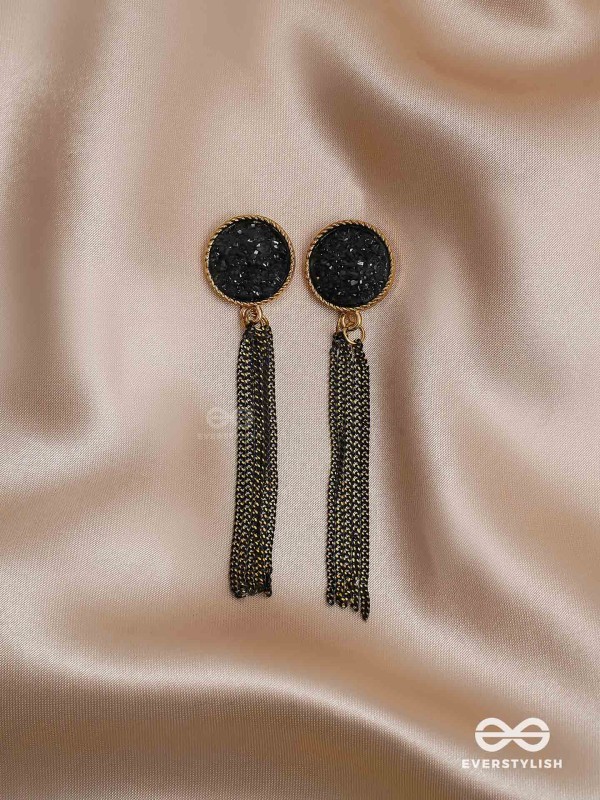 The Midnight Haze - Statement Golden & Black Earrings 