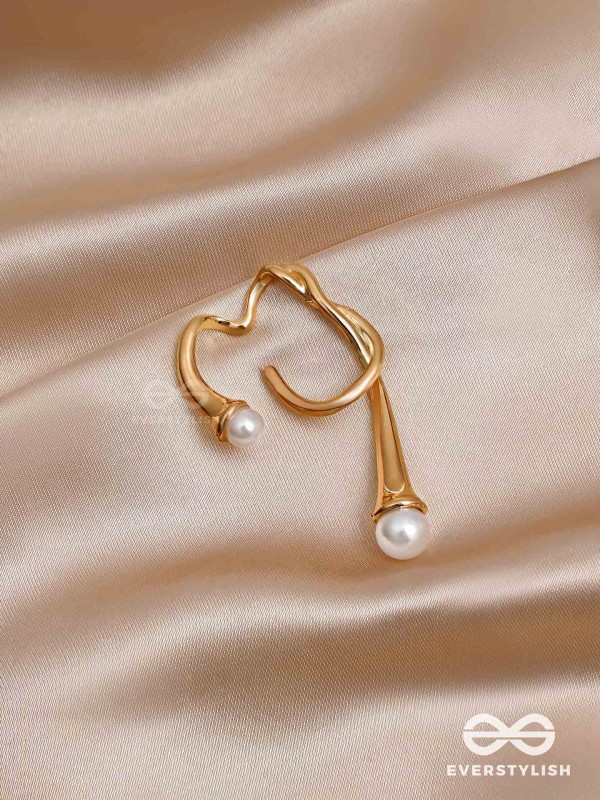 Draped Elegance - Golden Pearl Studded Ear Cuff (One Ear)