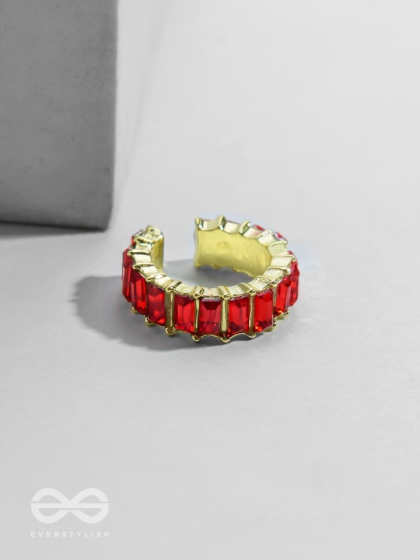Sparkling Halo - Golden Embellished Ring (Red)