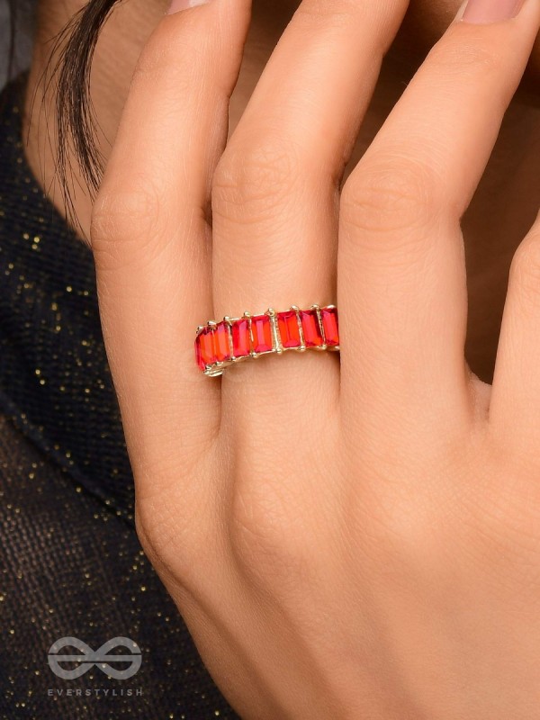 Sparkling Halo - Golden Embellished Ring (Red)