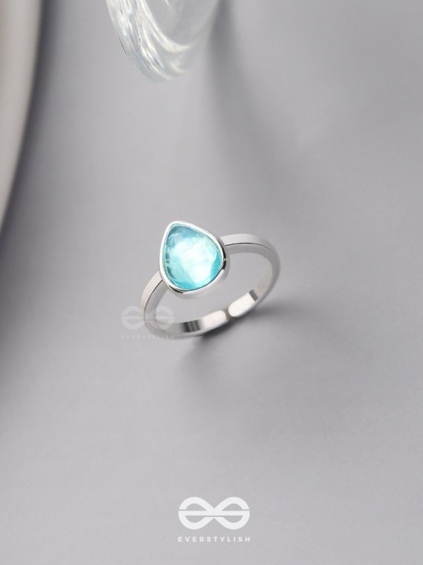 Sky Shower Droplet - Blue Enamelled Ring 