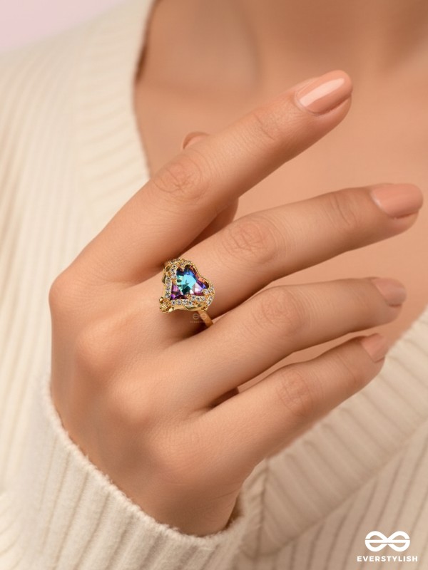 Love's Luminescence - Golden Embellished Ring (Adjustable)