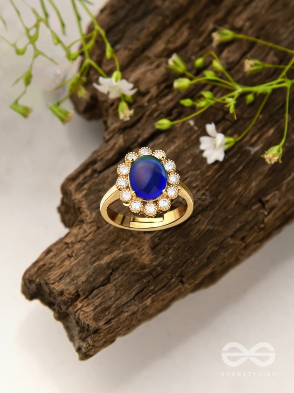 The Luminescent Loop - Golden Embellished Ring (Adjustable)