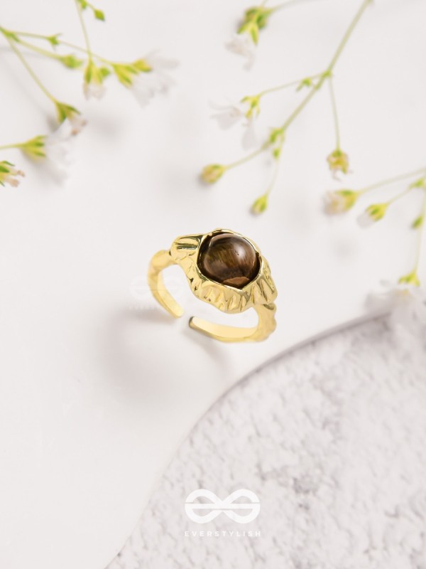 The Espresso Embrace- Golden Beaded Ring 
