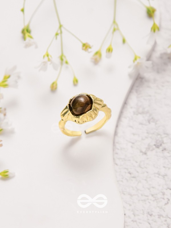 The Espresso Embrace- Golden Beaded Ring 