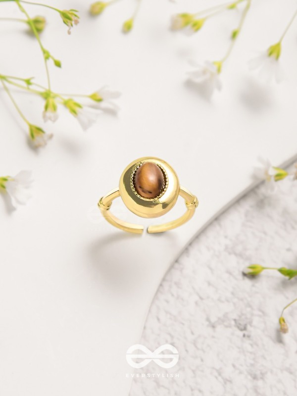 Gilded Latte Elegance - Golden Beaded Ring 