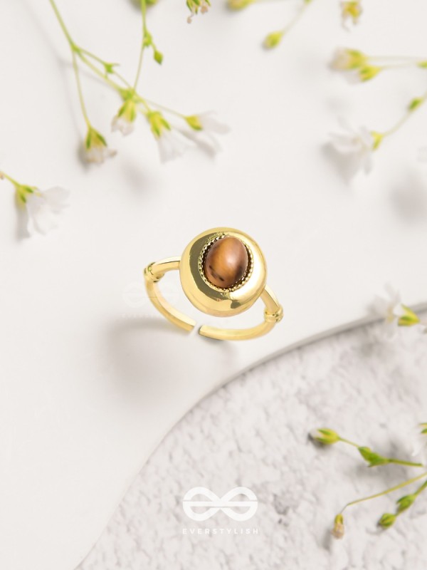 Gilded Latte Elegance - Golden Beaded Ring 