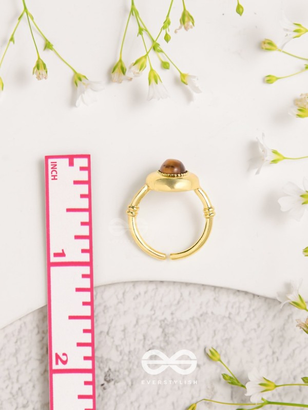 Gilded Latte Elegance - Golden Beaded Ring 