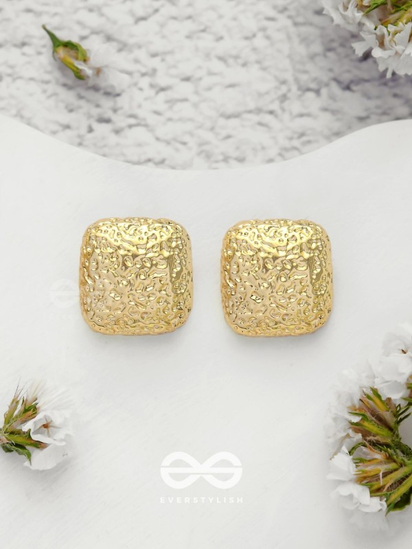 The Mosaic Squares - Golden Stud Earrings