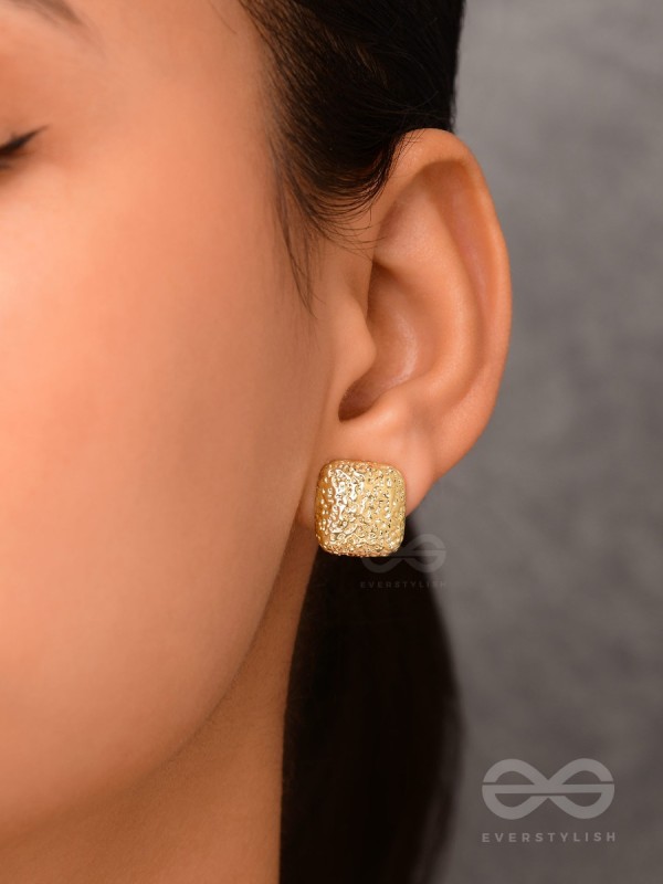 The Mosaic Squares - Golden Stud Earrings