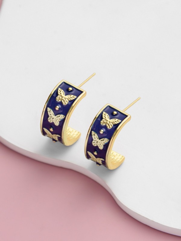 Butterfly Ballet - Golden Enamelled Earrings