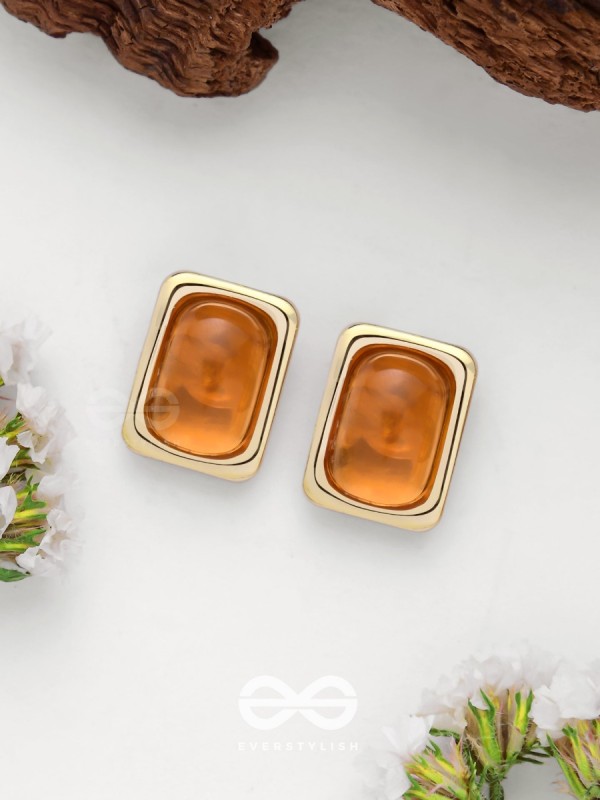 Sunlit Amber - Golden Stud Earrings 