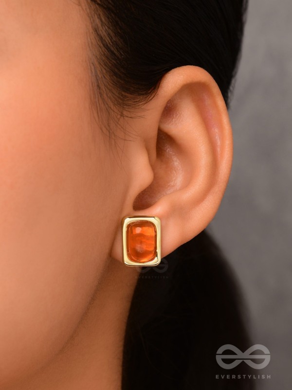 Sunlit Amber - Golden Stud Earrings 