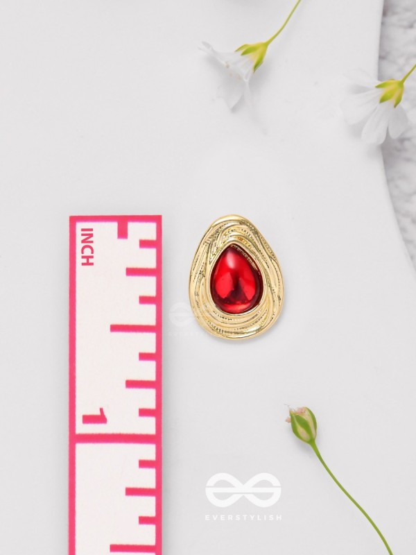 Cherry Drop - Golden And Red Stud Earrings