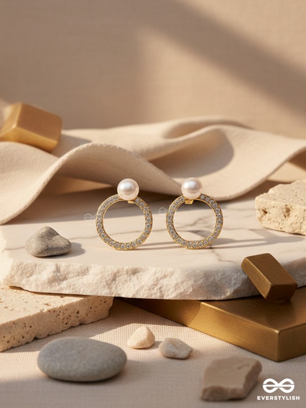 Polished Pearl - Golden Embellished Earrings