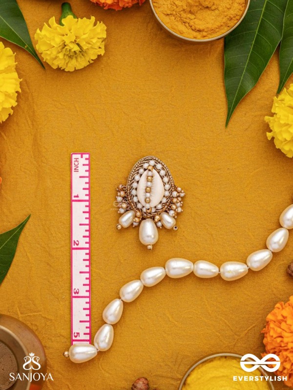 Dinara - The Shell Shoreline - Beads, Shells And Pearl Drops Hand Embroidered Earrings