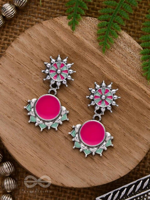 The Rosy Reefs - Statement  Enamelled Oxidised Ear Jackets