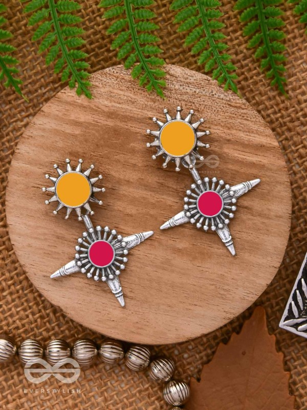 The Sunrise Petal - Statement Enamelled Oxidised Ear Jackets