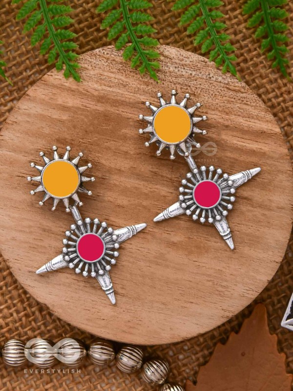 The Sunrise Petal - Statement Enamelled Oxidised Ear Jackets