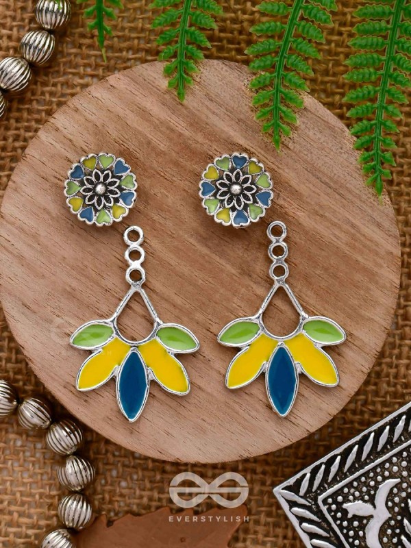 Sunlit Meadows - Statement Enamelled Oxidised Ear Jackets