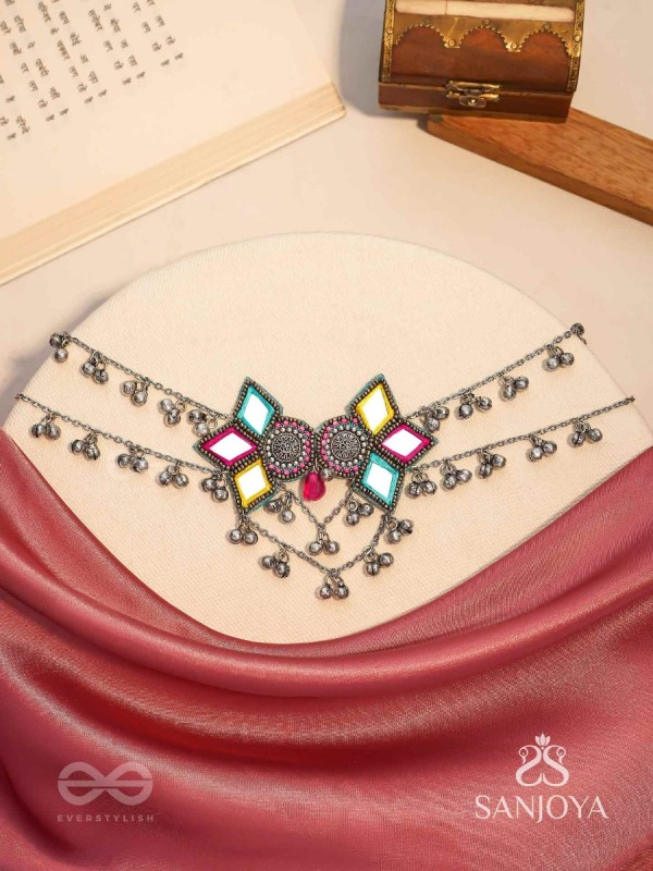 Bhuritejas- The Glorious Triflection- Mirror, Resham And Beads Hand Embroidered Choker Neckpiece