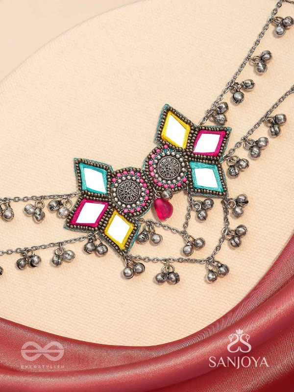 Bhuritejas- The Glorious Triflection- Mirror, Resham And Beads Hand Embroidered Choker Neckpiece