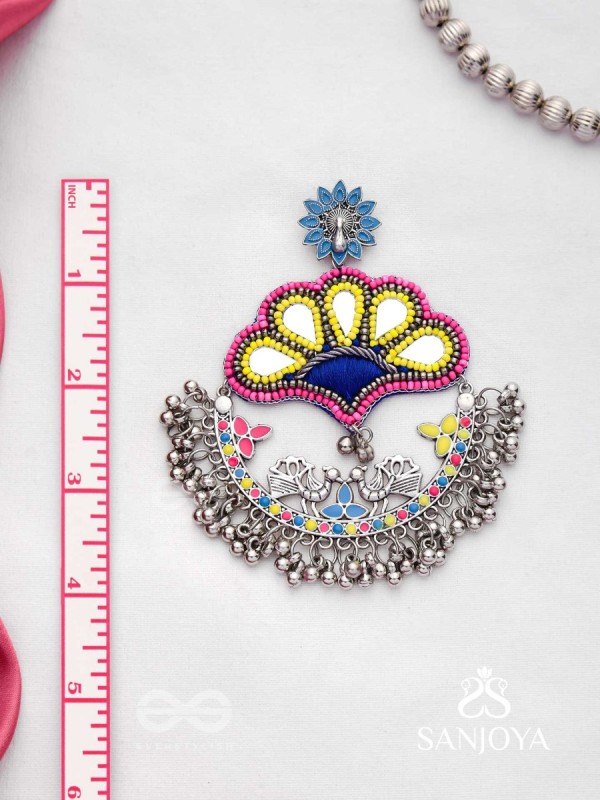 Sadhrit- The Peacock Romance- Resham And Beads Hand Embroidered Oxidised Earrings