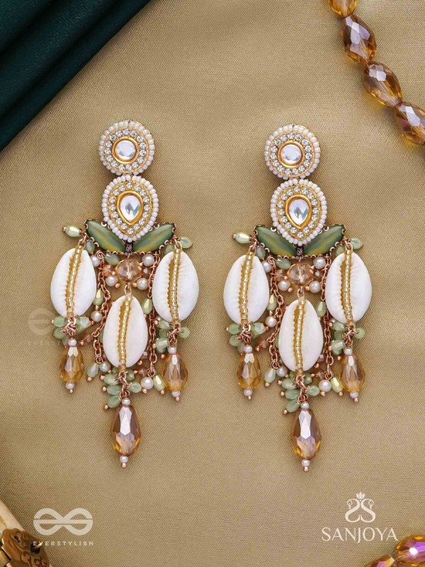 Divyaan- The Celestial Dreamdust- Shells, Beads, Polki And Kundan Finished Hand Embroidered Earrings