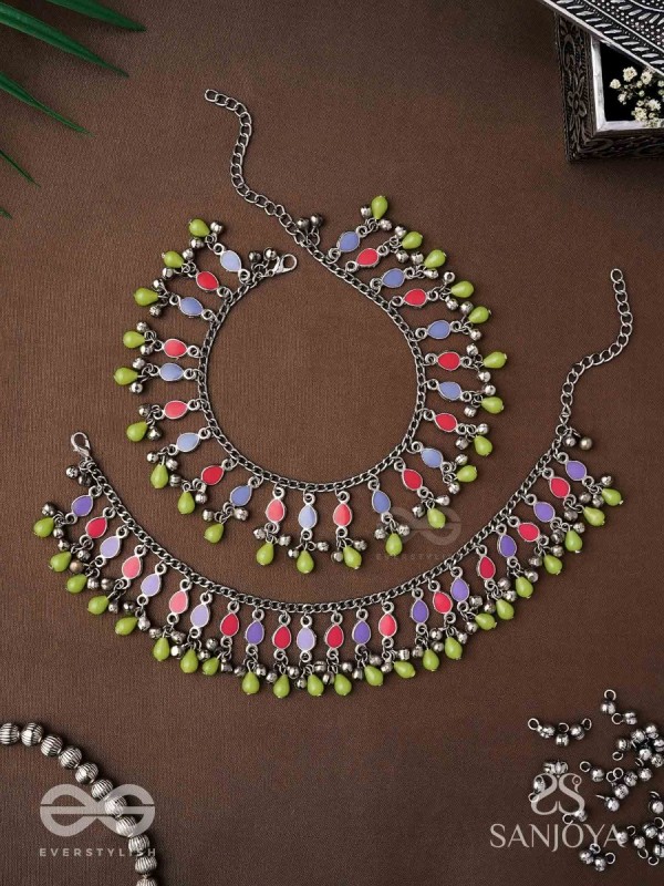 The Dreamcatcher Delight- Enamelled Oxidised Anklets (Set of 2)