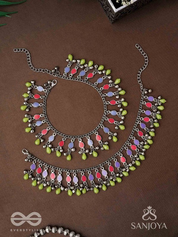 The Dreamcatcher Delight- Enamelled Oxidised Anklets (Set of 2)