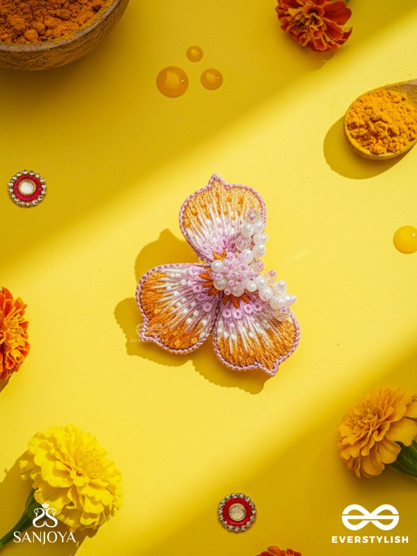 Saradgata- The Autumn Bloom - Resham, Beads And Sequins Hand Embroidered Ring (Adjustable)