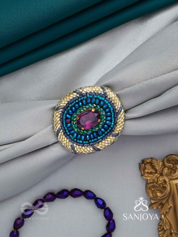 Rajavarta - The Amethyst Luck- Stone And Cutdana Hand Embroidered Ring (Adjustable)