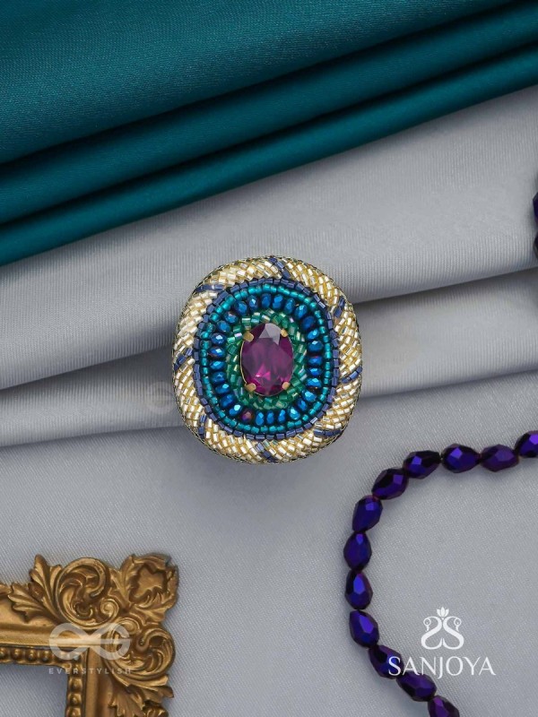 Rajavarta - The Amethyst Luck- Stone And Cutdana Hand Embroidered Ring (Adjustable)
