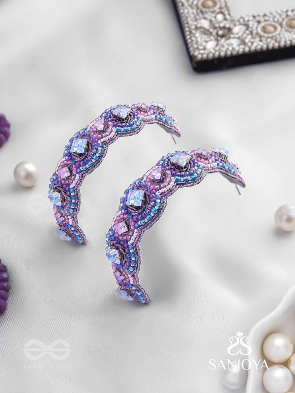 Niliman- The Blueming Lavender- Stones And Beads Hand Embroidered Earrings