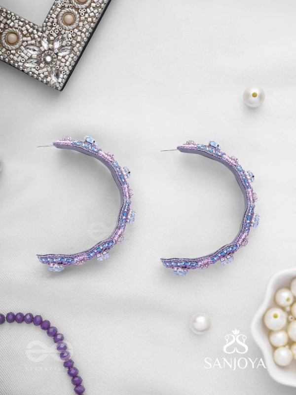 Niliman- The Blueming Lavender- Stones And Beads Hand Embroidered Earrings