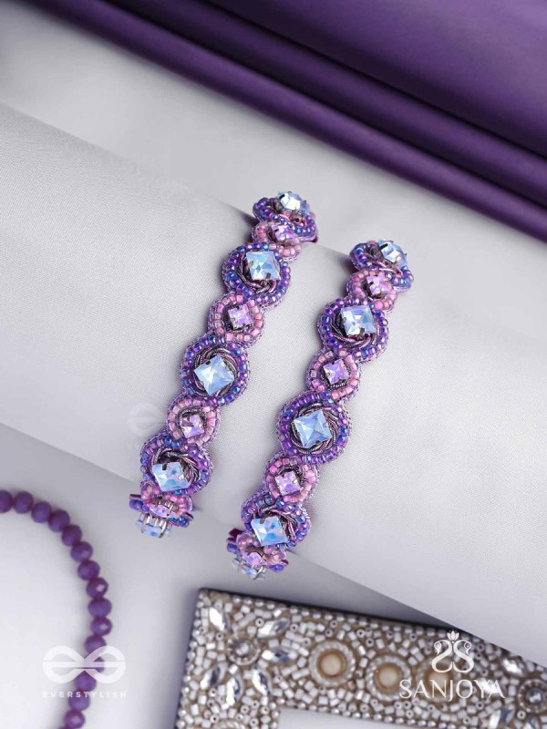 Jagacchitra- The Nebula Sparkles - Stones And Beads Hand Embroidered Bangles (Set Of 2)