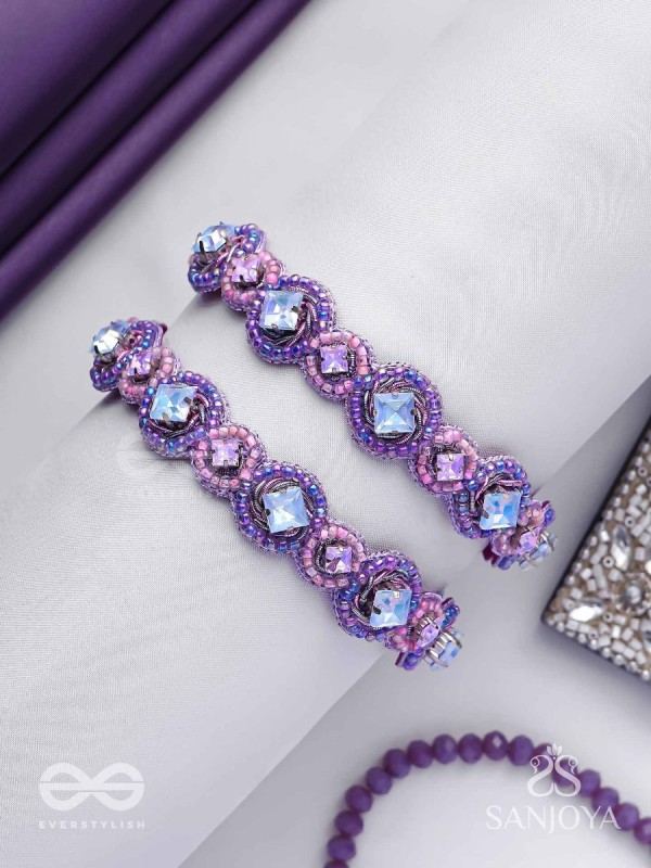 Jagacchitra- The Nebula Sparkles - Stones And Beads Hand Embroidered Bangles (Set Of 2)