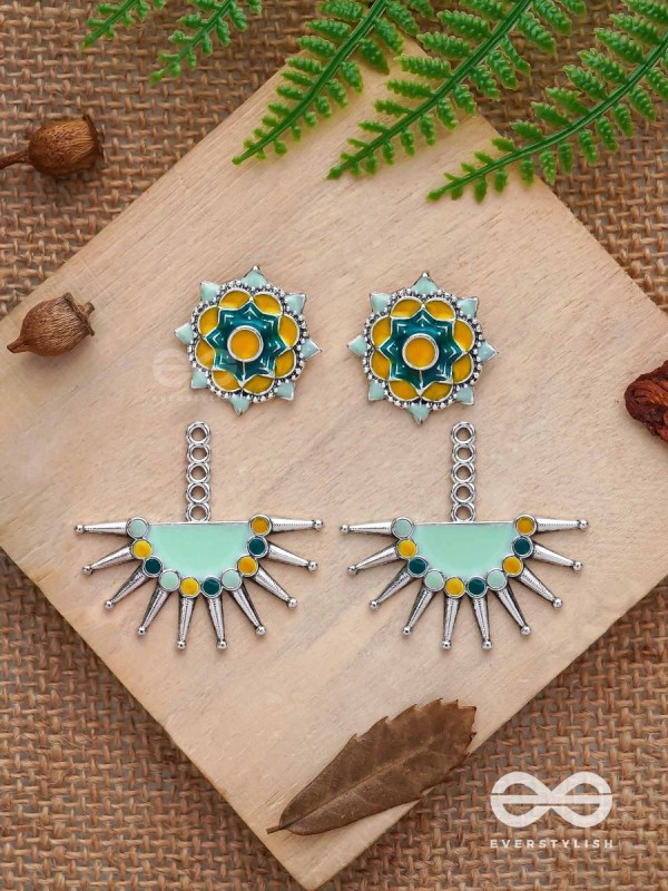 The Begonia Field- Enamelled Oxidised Ear Jackets