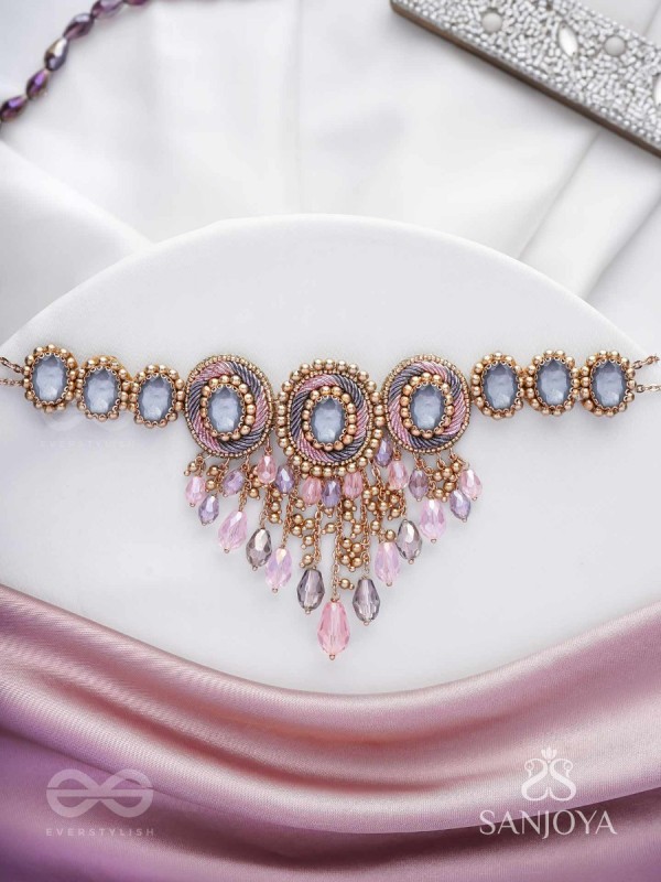 Bijaksara- The Secret Spell- Stones, Beads And Glass Drops Hand Embroidered Choker Neckpiece