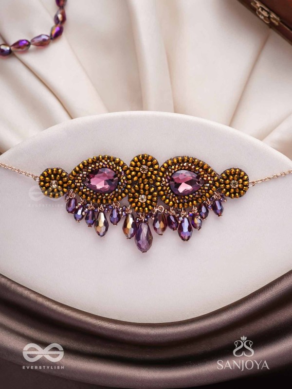 Aujasika- The Rusty Vigor- Stones, Beads And Glass Drops Hand Embroidered Choker Neckpiece