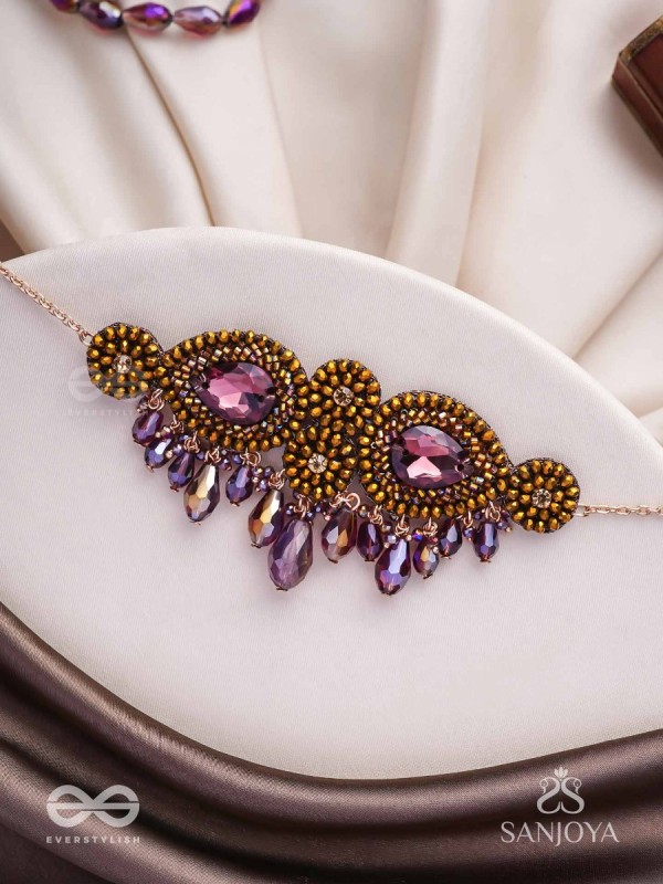 Aujasika- The Rusty Vigor- Stones, Beads And Glass Drops Hand Embroidered Choker Neckpiece